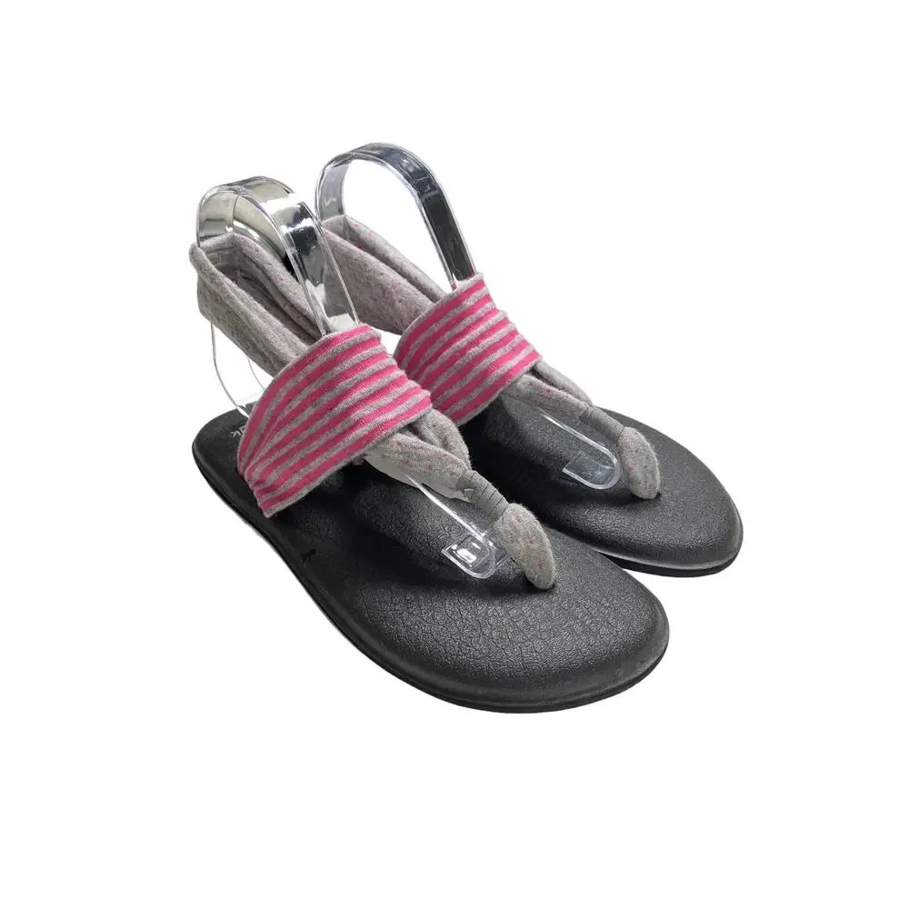 Sanuk Yoga‎ Sling Back Sandals Womens Sz 9 Slip On Comfy Pink Polka Dot Stripes